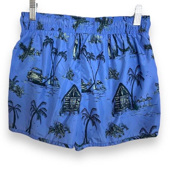 H&M Men's‎ Swim Shorts Sz M Light Blue Palm Tree Drawstring Elastic Waist Lined - Picture 4 of 6